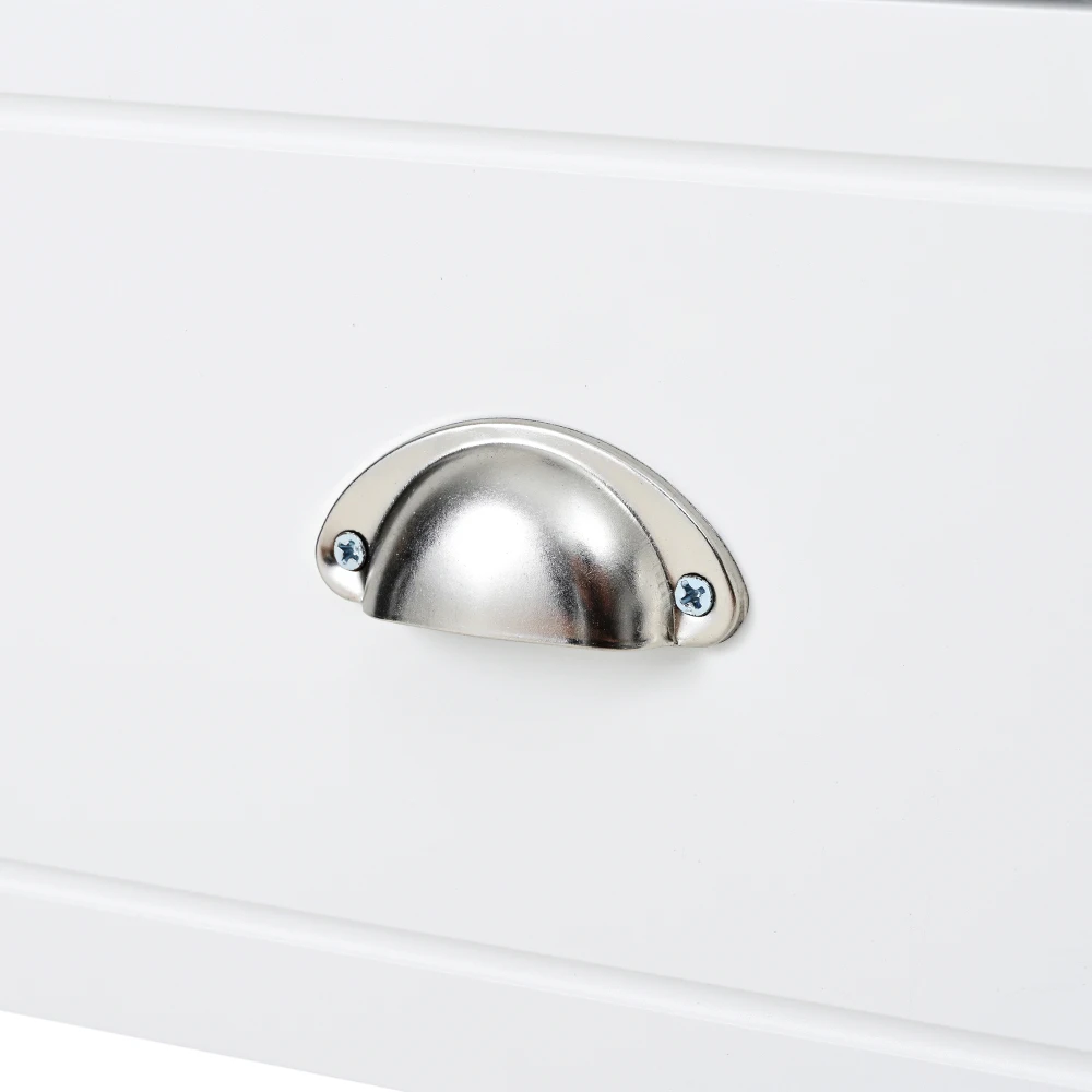 Einzelwaschbecken mit 2 Schubladen und offenem Aufbewahrungsfach. Waschbeckenunterschrank mit rundem Keramikwaschbecken. Stehender Badezimmerschrank – Detail 18