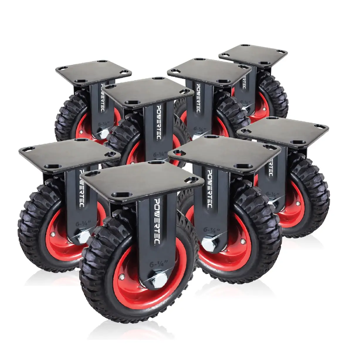 6 Inch Caster Wheels Set of 8, Heavy Duty Fixed Plate Casters with Rubber Knobby Tread for Workbench, Dolly, Cart, Trolley, Wago