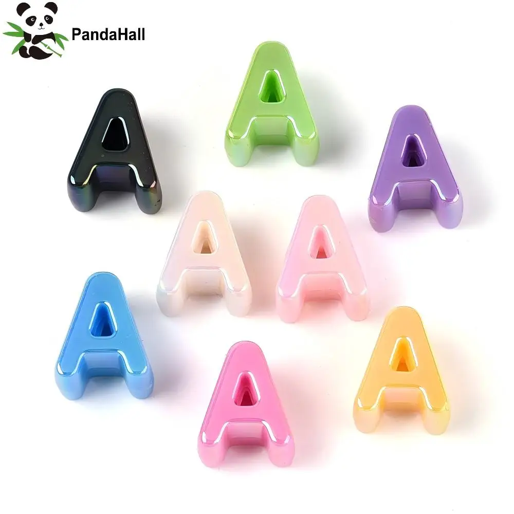 PandaHall 100pcs Single Letters Available A-Z UV Plating Opaque Acrylic European Beads,  Iridescent for Name Jewelry Making