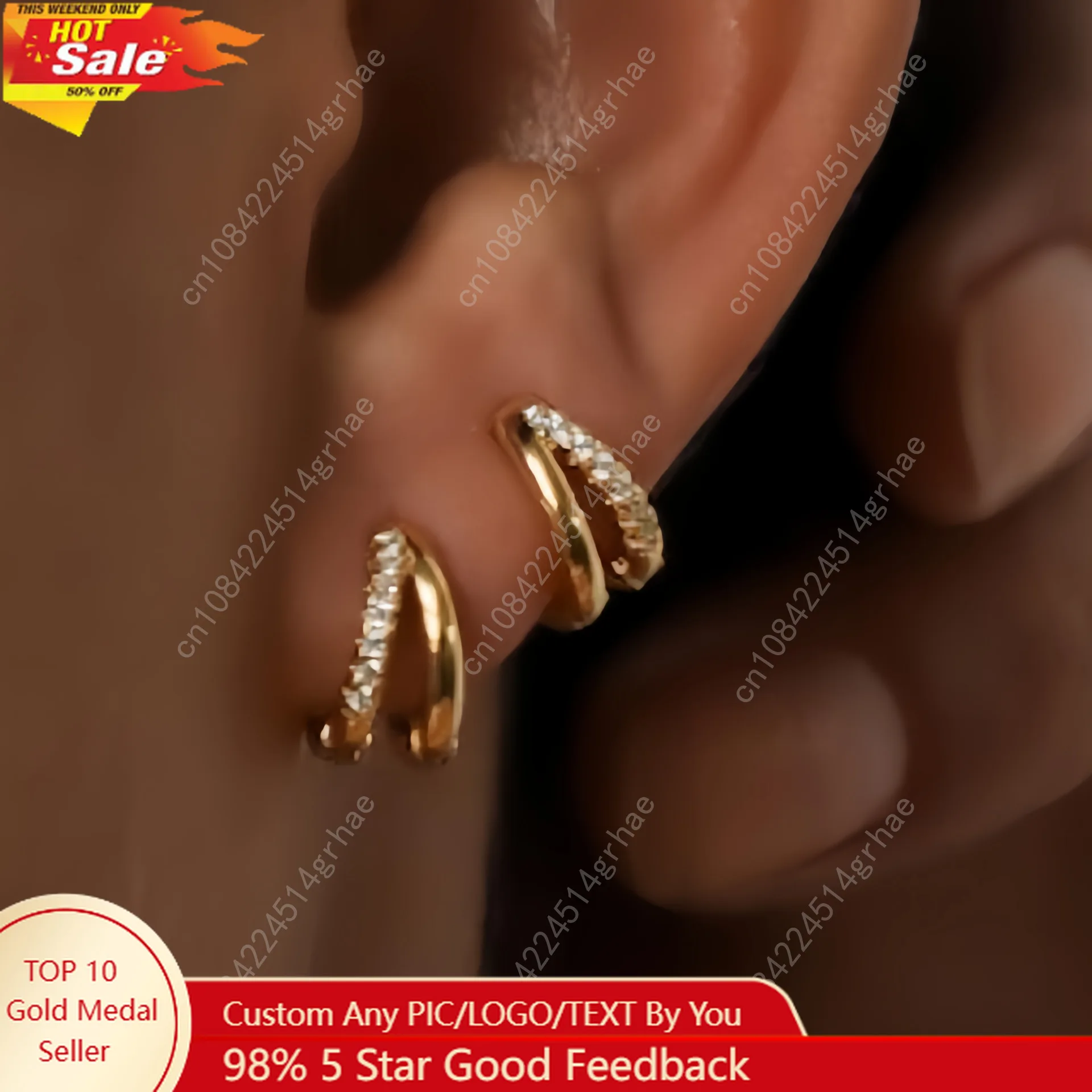 

Europe Double Layered Zircon Hoop Earrings For Women Gold Silver Color Personality Punk Earring Party Jewelry Gifts