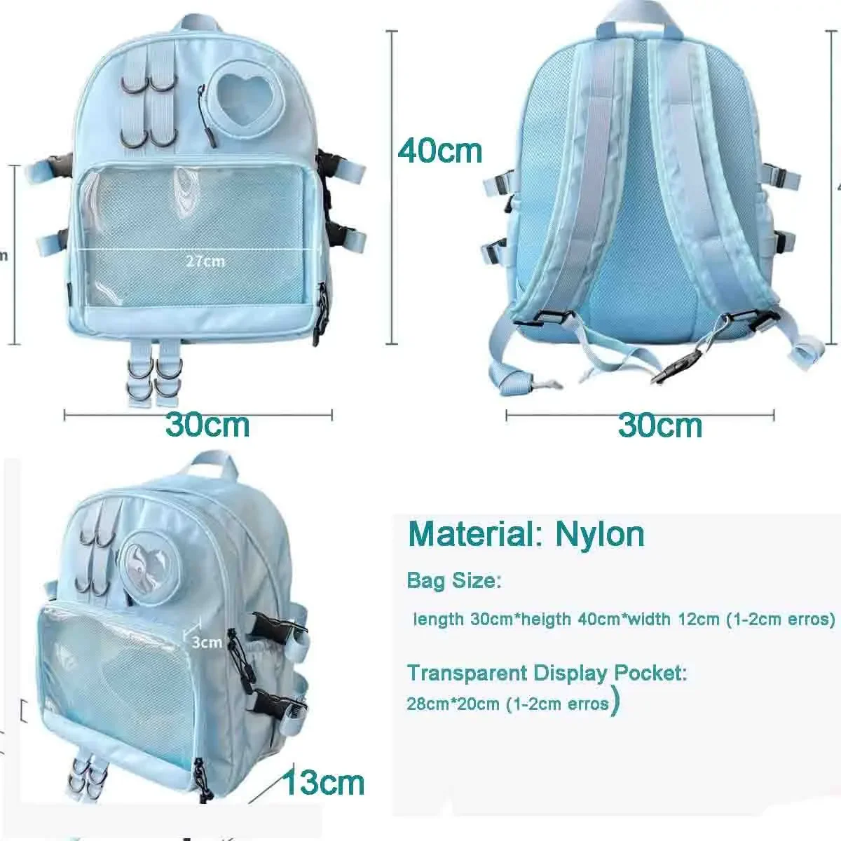 2024 Korean Kawaii Collage Style School Bag For Teenage Girl Itabag Backpack Transparent Love Heart JK Backpack Women Laptop Bag