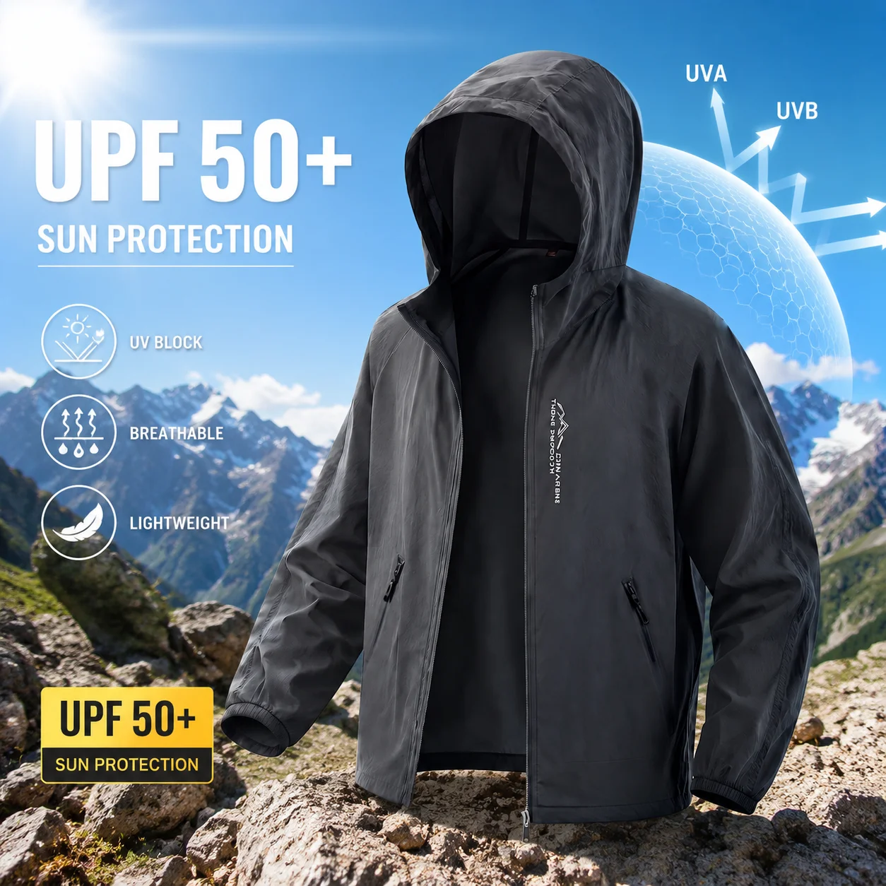 Men Sun Protection Jacket UPF50+ UV Blocking Lightweight Windbreaker Outdoor Hiking Fishing Summer Thin Jacket Plus Size 5XL