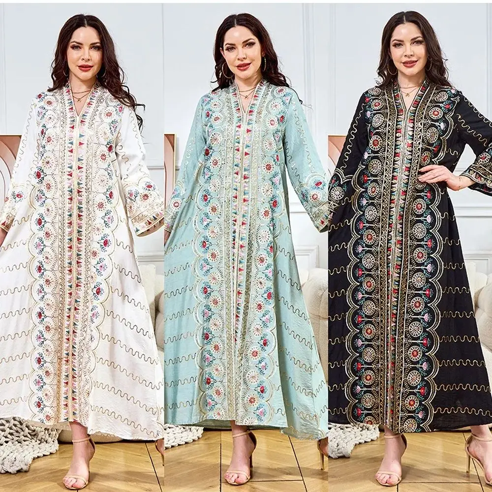 

Оптовая продажа, индивидуальные мусульманские халаты на Ближнем Востоке, женские длинные платья, свободные вечерние платья с V-образным вырезом из бисера, платья Дубая