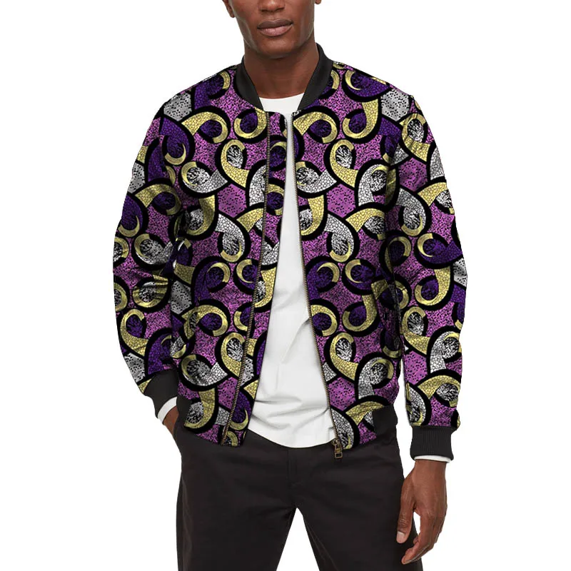 

African Design Couture Men's Bomber Jacket Colorful Print Wax Male Casual Short Baseball Coat Holiday Street Styles