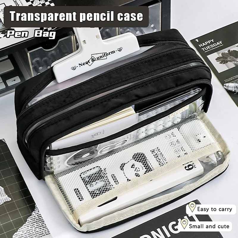 transparente 5 layer lapis pouch grande capacidade pen bolsa leve material escolar kawaii papelaria cases moda 01