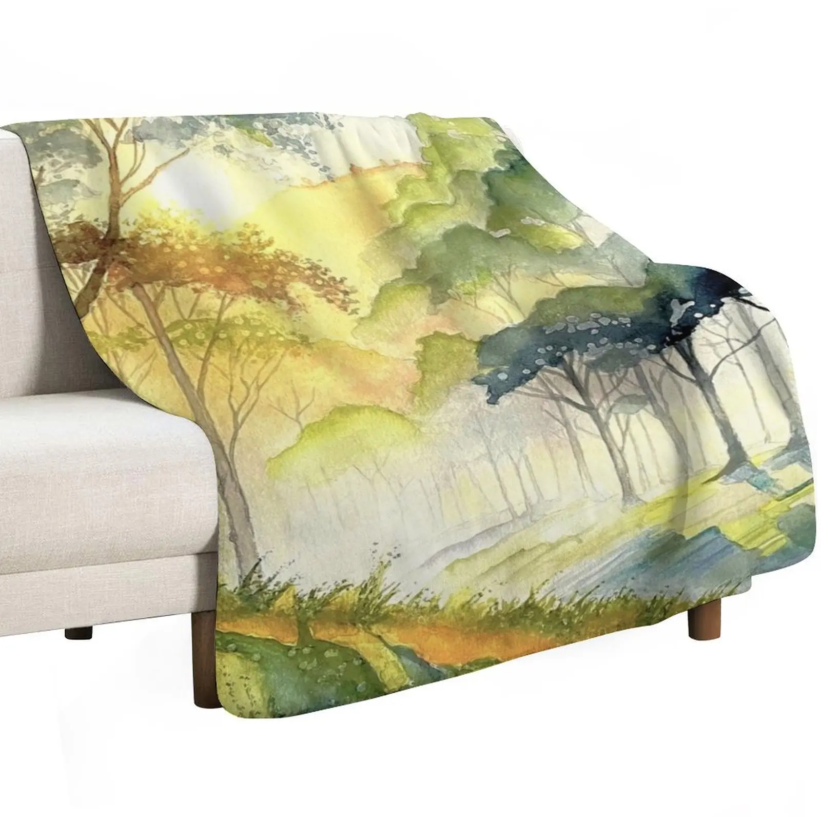 Original watercolour of a misty mountain sunrise. Throw Blanket Custom Stuffeds Quilt blankets and throws warm winter Blankets