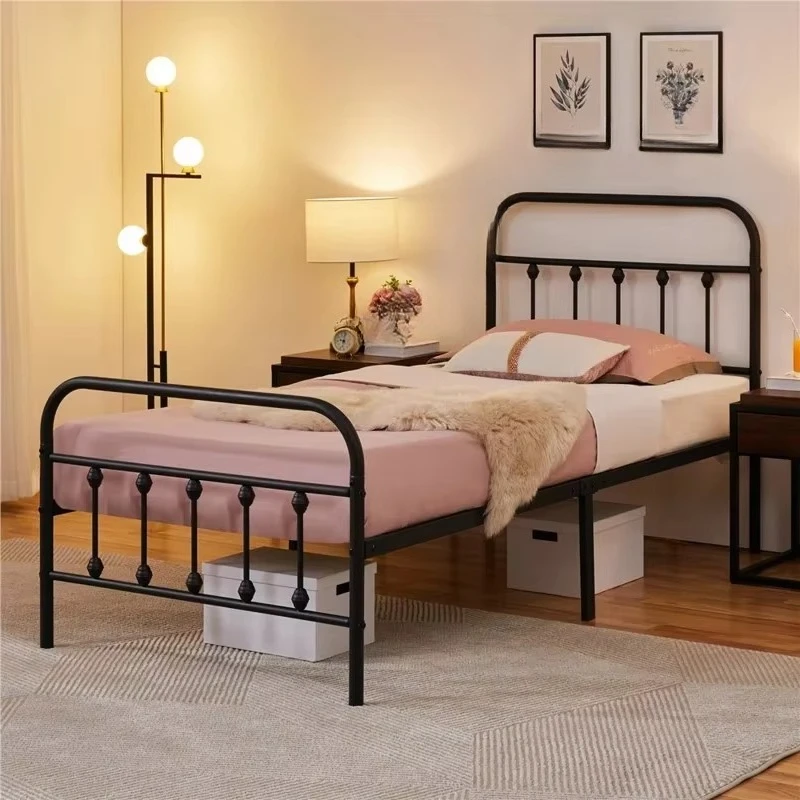 Modern metal frame single iron bed Heavy duty double metal bed Simple design, bedroom storage