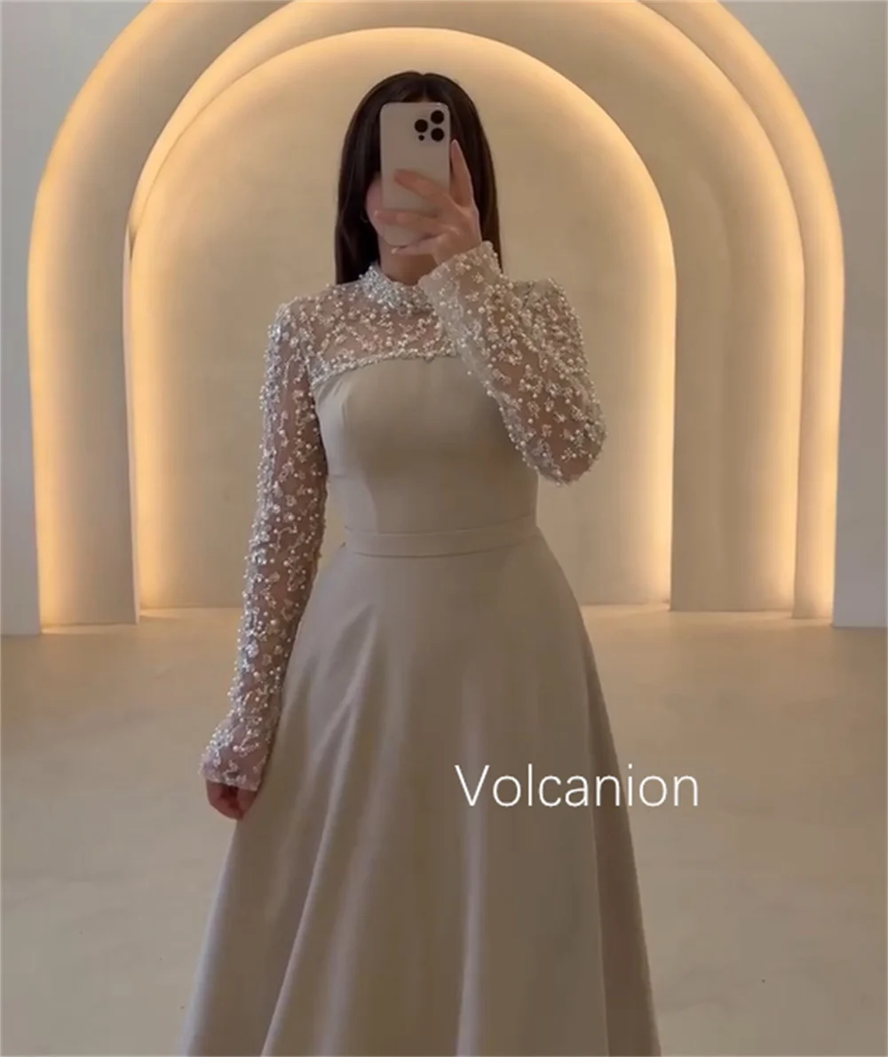 Personalizzato semplice jersey piega perla A-line gioiello abiti lunghi Quinceanera occasioni su misura taglie formali disponibili