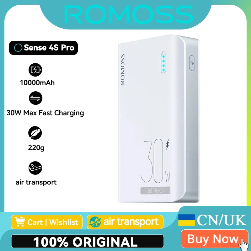 ROMOSS Sense 4S Pro Power Bank 10000 mAh 30W Fast Charging Powerbank PD2.0 QC3.0 Portable Battery Charger For xiaomi 14 iphone