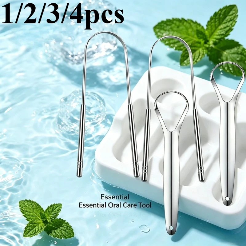 2/4pcs Stainless Steel Tongue Scraper Portable Compact Design, Efficient Tongue Coating Remover,Lightweight Oral Cleaning Tool