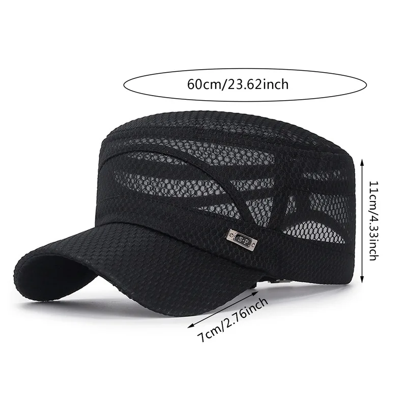 Men Snapback Caps Women Vintage Mesh Flat Top Army Sun Hat Summer Outdoor Cycling Visor Cap Casual Sport Solid Military Cap