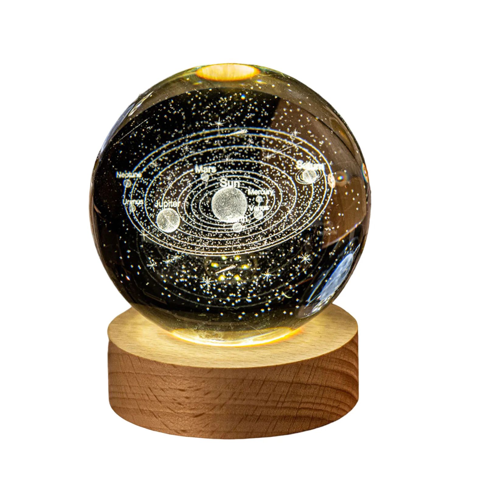 Luminous 3D Solar System Crystal Ball Creative Craft Tabletop Statue Room Decor for Valentine's Day Lover Gift