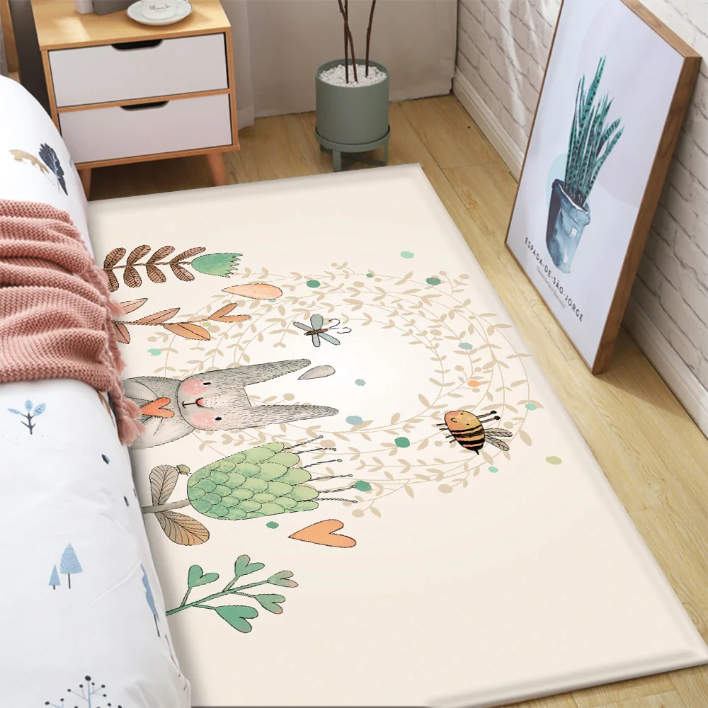 Cartoon Animal Bunny Bee Pattern Children Carpets for Rooms Kawaii Area Rugs Home Decor Non-slip Anime Carpet Cute Door Mat