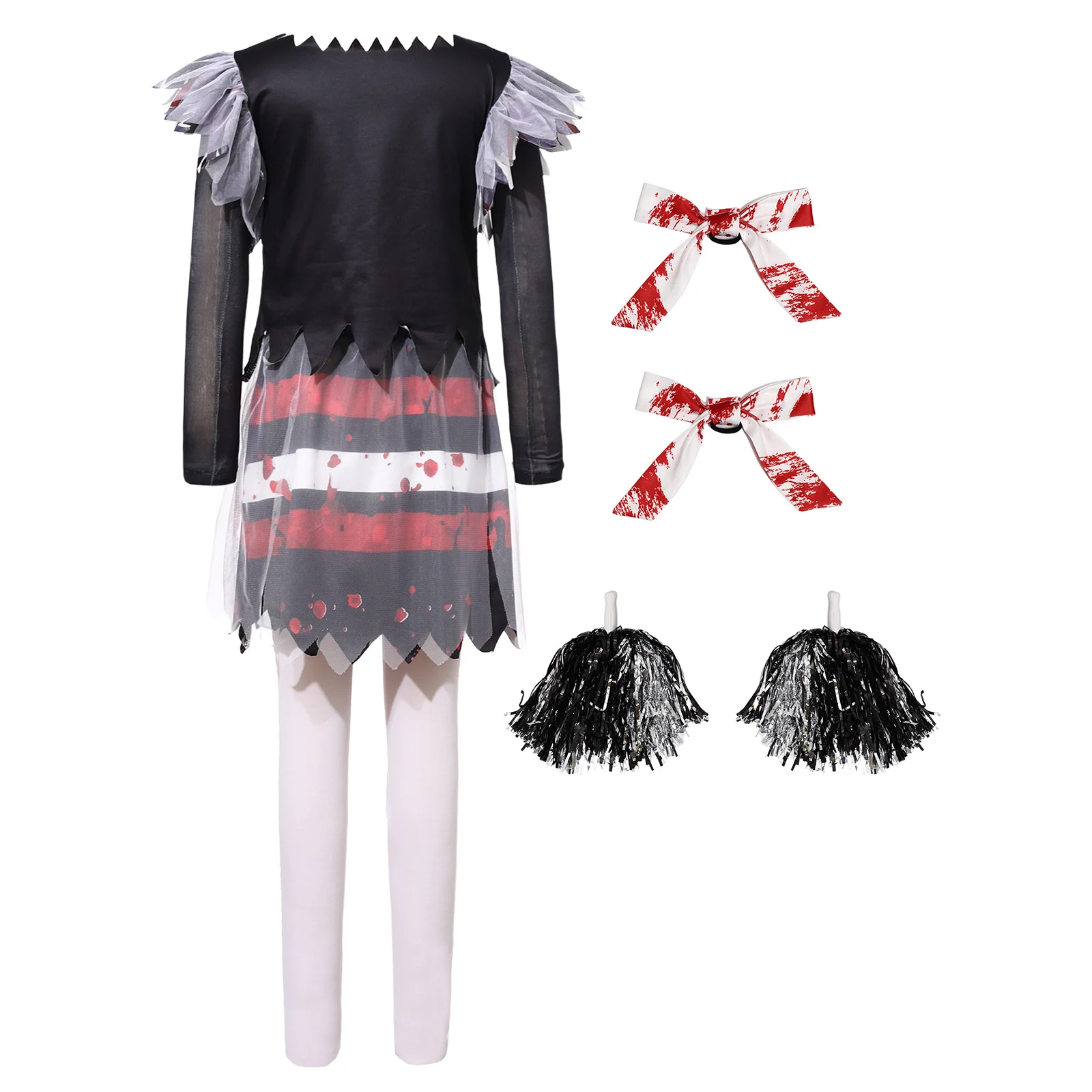 Kids Girls Halloween Scary Cheer Leader Costumes Cheerleader Cheer Dance Outfit Letter Print Short Sleeve Top And Pleated Skirts