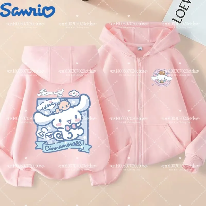 Sudadera con capucha de Cinnamoroll, ropa Kawaii para niños, moda urbana para niños, Sudadera con capucha con cremallera de dibujos animados divertidos, traje informal para niñas