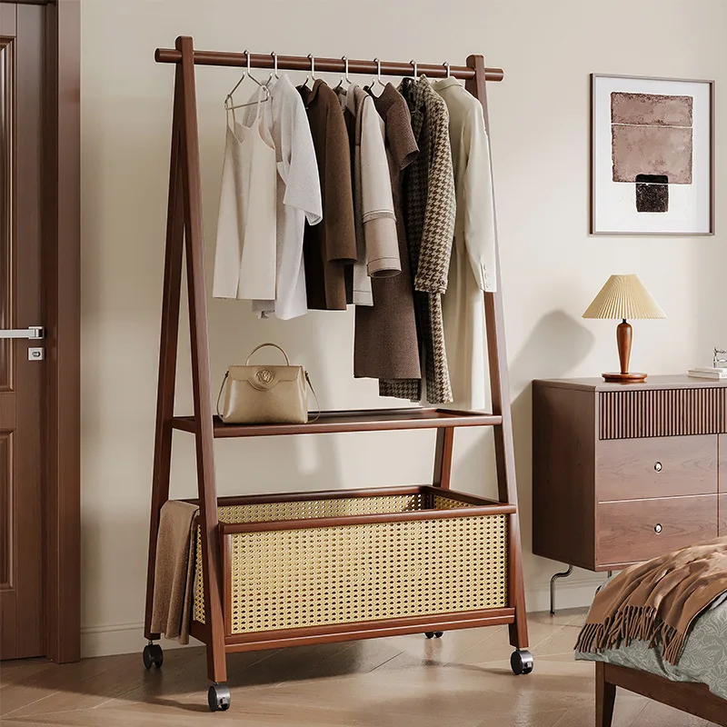 Floor-standing clothes rack for bedroom, home hanging rack, solid wood secondary clean clothes rack, simple clothes storage rack