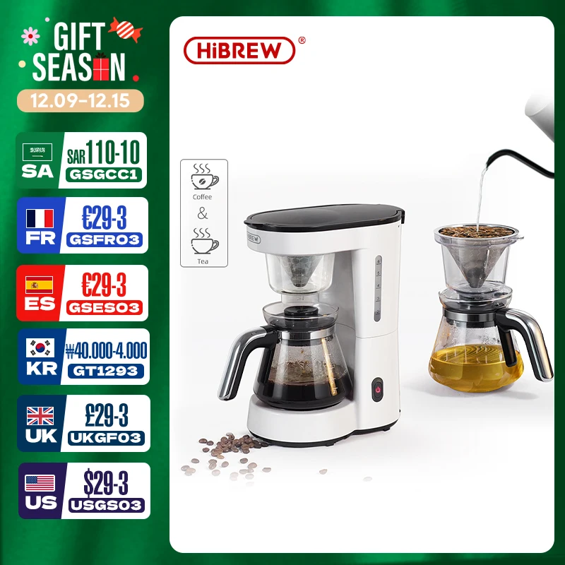 HiBREW 3 in 1 America Drip Coffee Machine Pour Over Coffee Maker Glass Teapot Hot Tea Maker  750ML H12