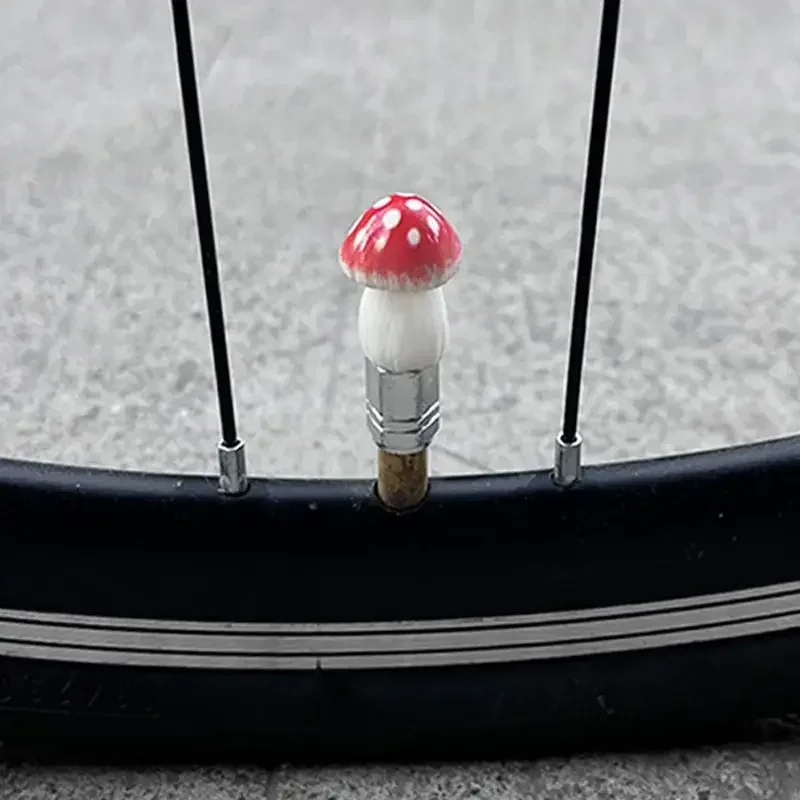 Tire Valve Stem Caps Cute Mushroom Tire Caps Tire Valve Cap Set with French Valve Adapter External Vehicle Accessories Cycling