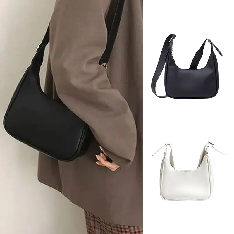 Womens Minimalist and Retro Half Moon PU Leather Shoulder Bag Casual Hundred Underarm Bag Crossbody Bag