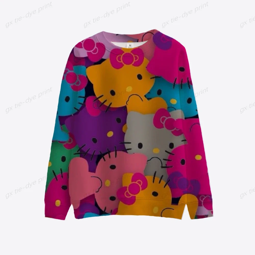 Japan Anime Hello Kitty Printed Womens Fall Clothing Long Sleeve Cartoon  Casual Crewneck Sweatshirt Casual Pullover Blouse Tops