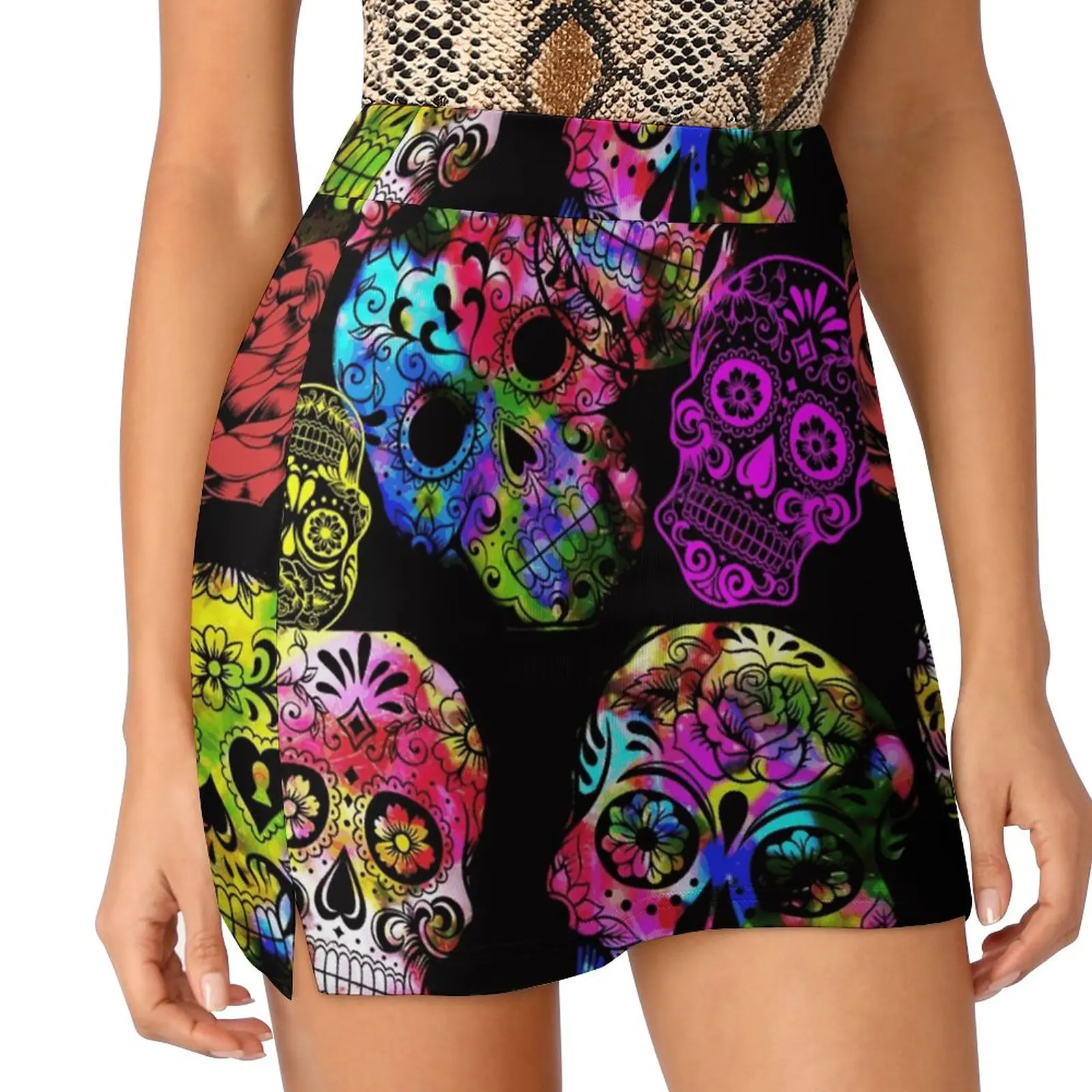 Sugar Skulls. Women's skirt Aesthetic skirts New Fashion Short Skirts Sugar Skull Sugar Skulls Sugar Skulls Halloween Mexican