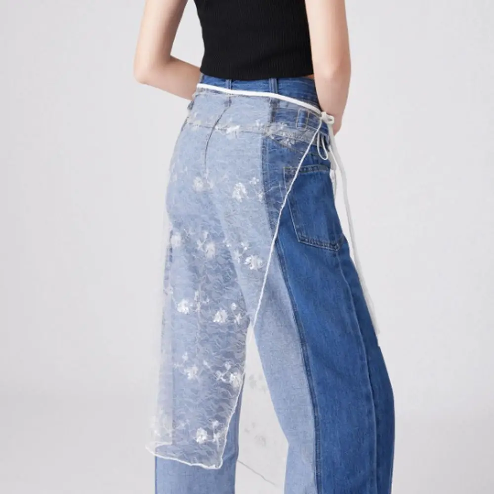 High Waist Lace Midi Skirt Irregular Side Slit Embroidered Flower Lace Drawstring Skirt Y2K Streetwear See Through