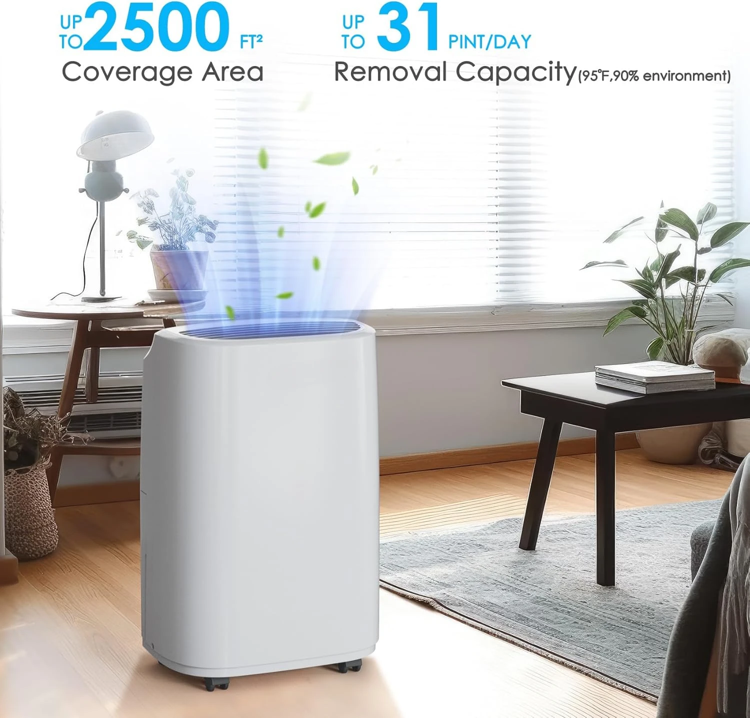 2500 Sq.Ft Dehumidifier for Home Basement, ANDTE 34 Pints Dehumidifier with Drain Hose with Smart Humidity Control, 3 Operation