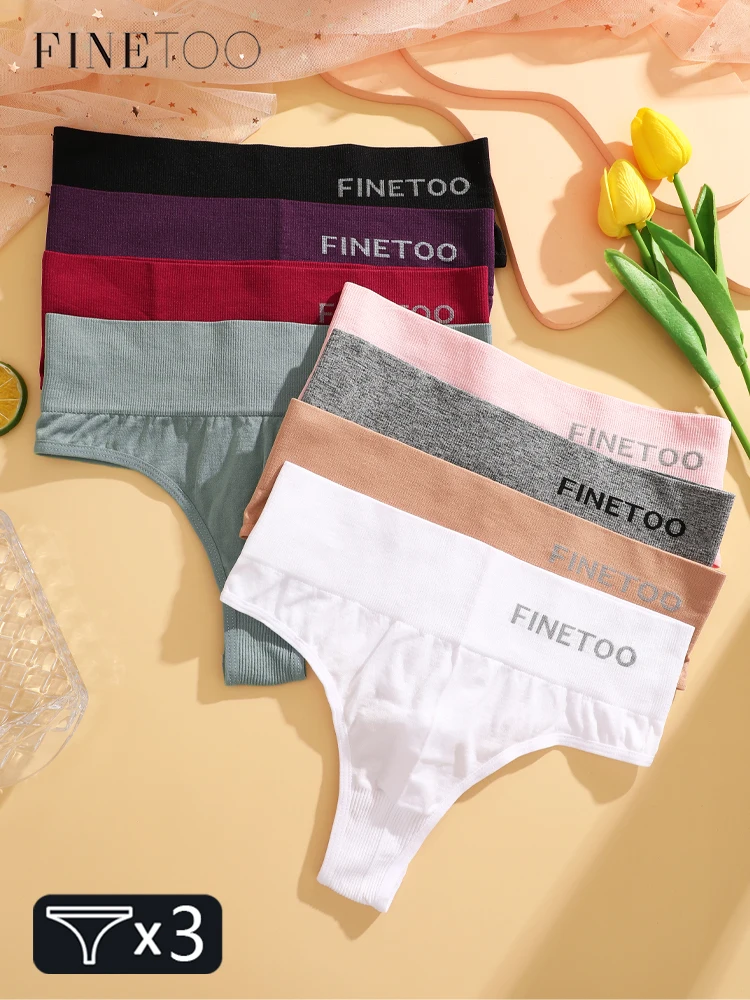 FINETOO 3 Stück Damen-Höschen, dehnbar, sexy Tangas mit hoher Taille, Übergröße, Unterwäsche für Damen, atmungsaktiv, solide, weiche Dessous, M-2XL