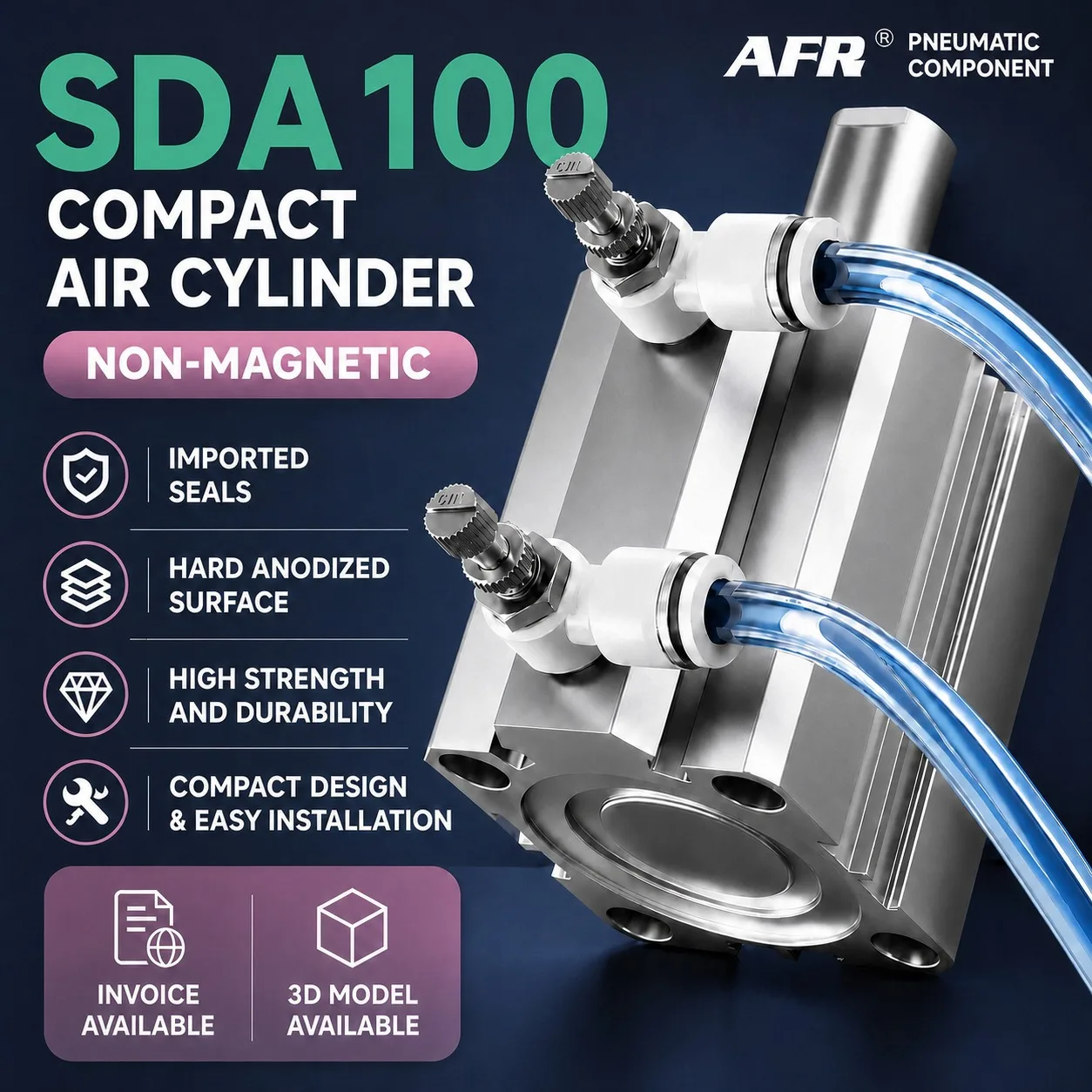 SDA100 Pneumatic Air Cylinder High Thrust Compact Thin Mini Double Acting Non-Magnetic Cylinder for Automation SDA100X50 75 80