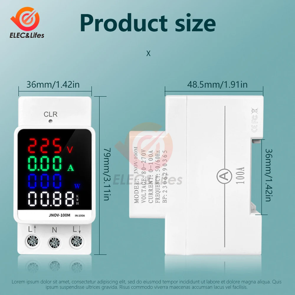 電気エネルギー周波数計,4 in 1 DINレールACモニター,電圧電流,有効力率,kwh,ボルト,アンペア,110v,220v,100a