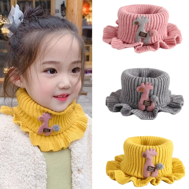 

8 Colors Girls Neck Warmer Baby Knitted Scarf Cartoon Giraffe Ruffle Neck Kids Warm Scarves Collar Circle Outdoor Winter Snood