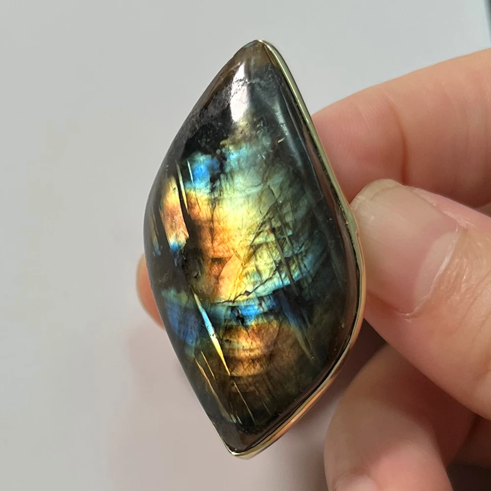 Natural Stone Multicolour Labradorite Adjustable Ring