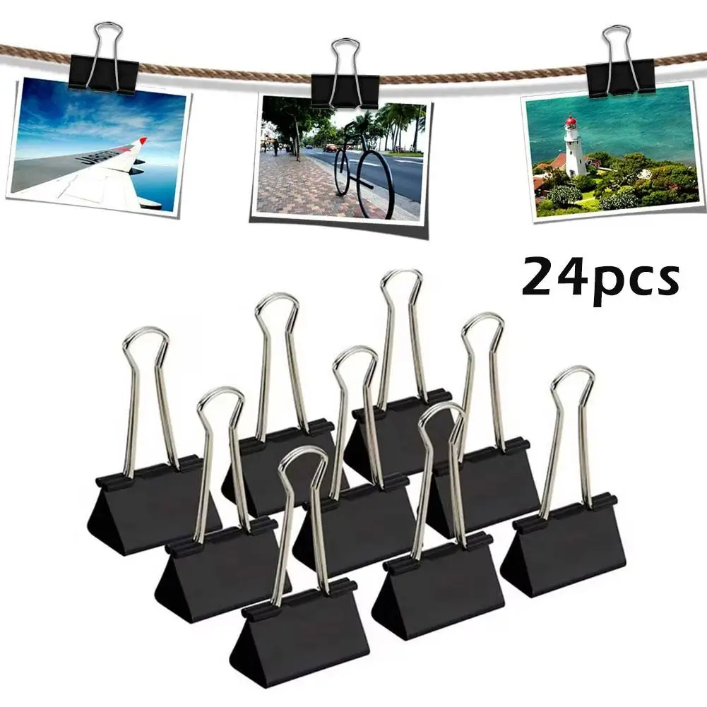 

24pcs Paper Clip 32mm Foldback Metal Binder Clips Black Document Office School Stationery Grip Paper Clips Clamps N8A2