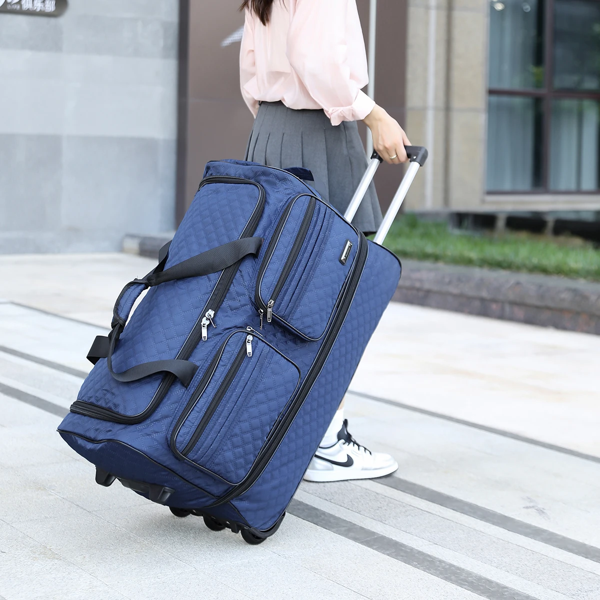 Gepäcktasche mit Rollen für grenzüberschreitende Reisen, geräumige Reisetasche für Geschäftsreisen, Oxford-Stoff-Reisetasche, die ohne Gepäckaufgabe bei Fluggesellschaften genutzt werden kann, Studenten-Koffer. – Detail 16