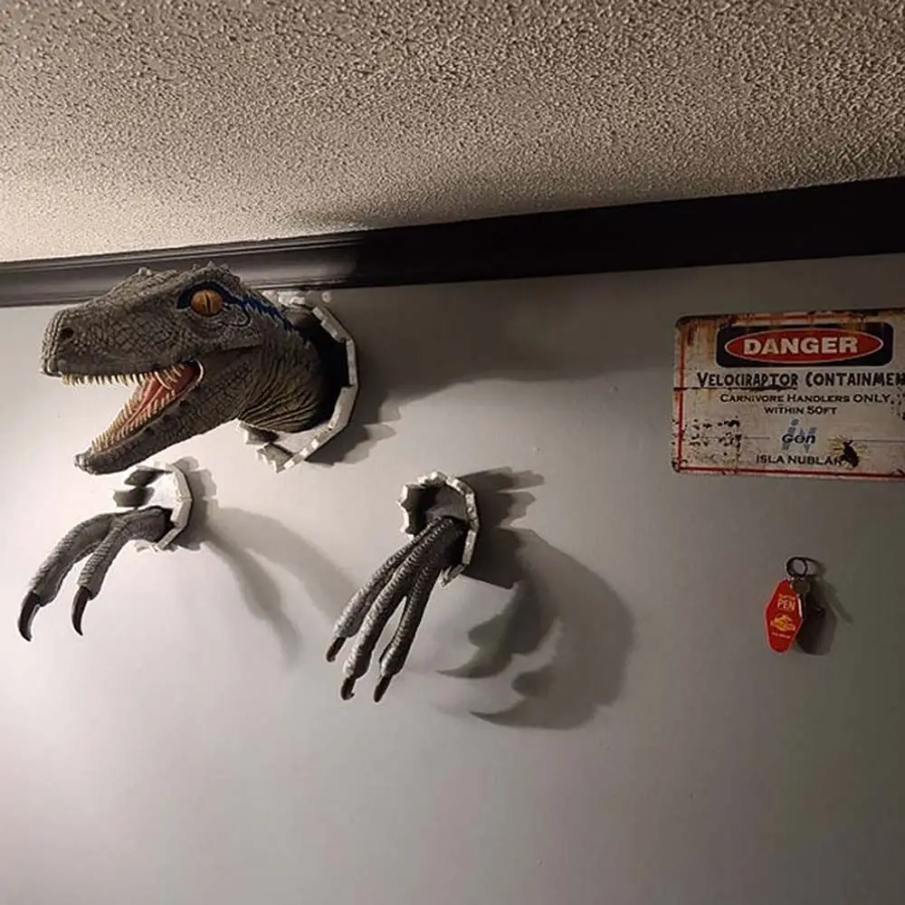 Dinosaur Wall Mounted Sculpture 3D Wall Bursting Hanging Dinosaur Head Resin Dinosaur Head with Claws Home Decor