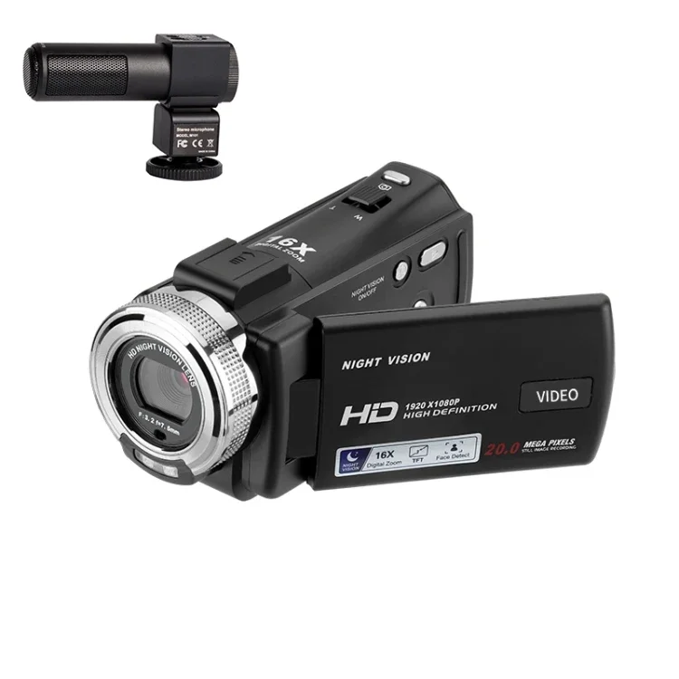 Caméra vidéo statique V12 avec microphone, écran LCD rotatif 3 ", 1080P HD, 20MP, n'aime numérique 16X, caméscope, bonne qualité