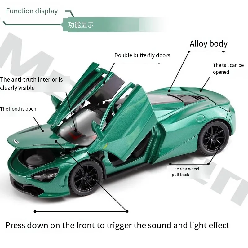 

1:32 720S Sport Supercar High Precision Alloy Diecast Car Model Sound Light Pull Back Kid Toy Birthday Premium Gift Collection