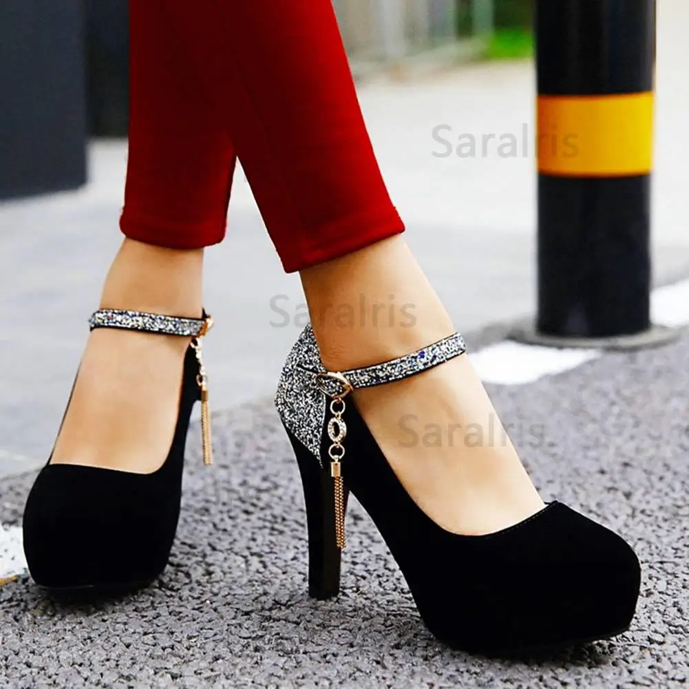 2022 Trendy Concise High Heeled Pumps Platform Comfort Big Size 43 Women Elegant Office Party Weeding Round Toe Mary Jane Shoes