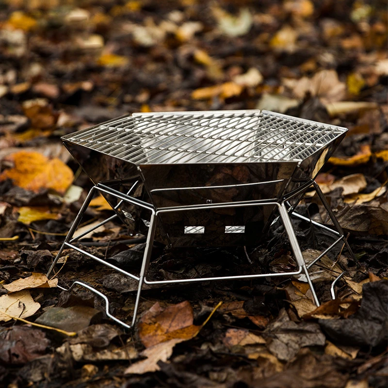 Stainless Steel Folding Fire Pits Outdoor Grill Stand Camping Furnace Picnic Bonfire Brazier Multi-person Barbecue Heating Stove