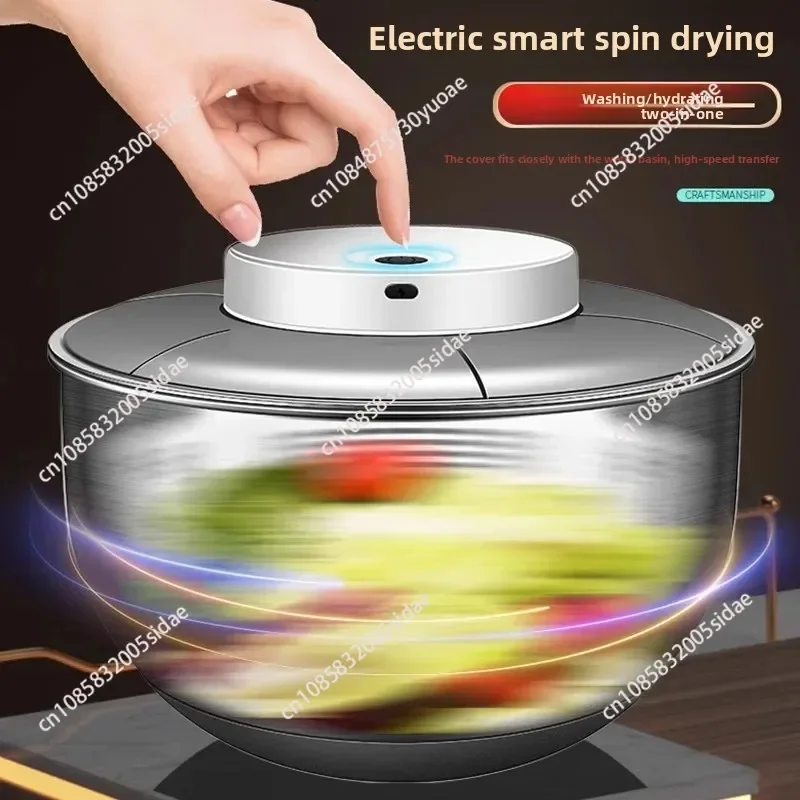 Electric Stainless Steel Salad Spinner Dehydrator, Vegetable Washing Drain Basket, Electric Vegetable Dryer