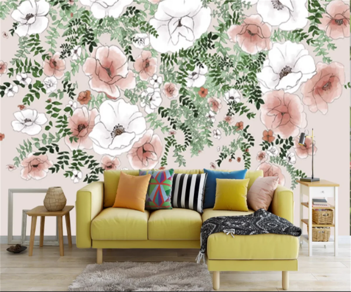 European style flowers Embossed canvas material wallpaper Clothing shop Flower shop Background wall Custom 3D wallpaper