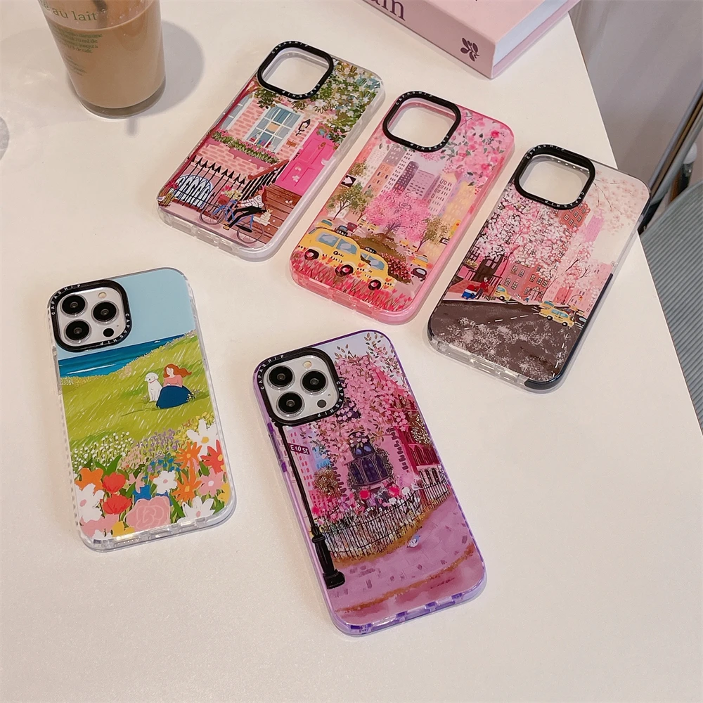 

For Case For iPhone 15 14 13 12 Pro Max Spring flowers Pattern Case 11 X XR XS Max 12 13 Mini Clear Shockproof Case 14 15 Plus