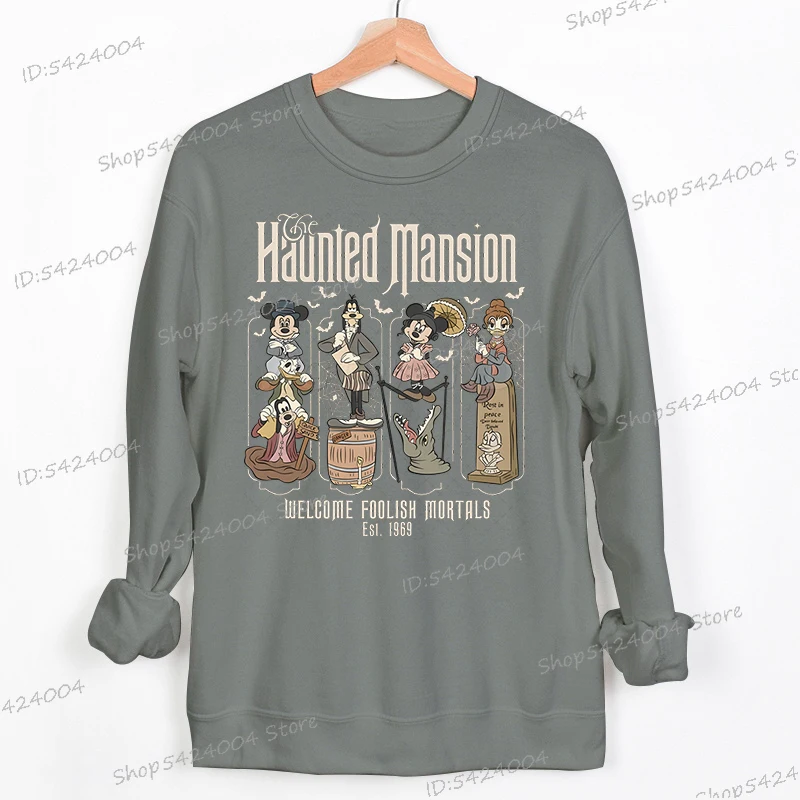 Haunted Mansion Halloween Disney Sweatshirts Cartoon Mickey Mouse Friend Characters Anime Pullover Women Men Hallween Sportswear