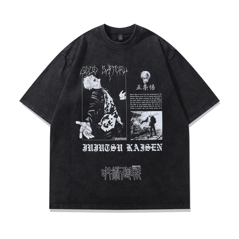 Jujutsu Kaisen Anime Print Y2k Men Oversized T-shirt Goth Streetwear Vintage Women Graphic T Shirt Harajuku Black Wash Tops Tee