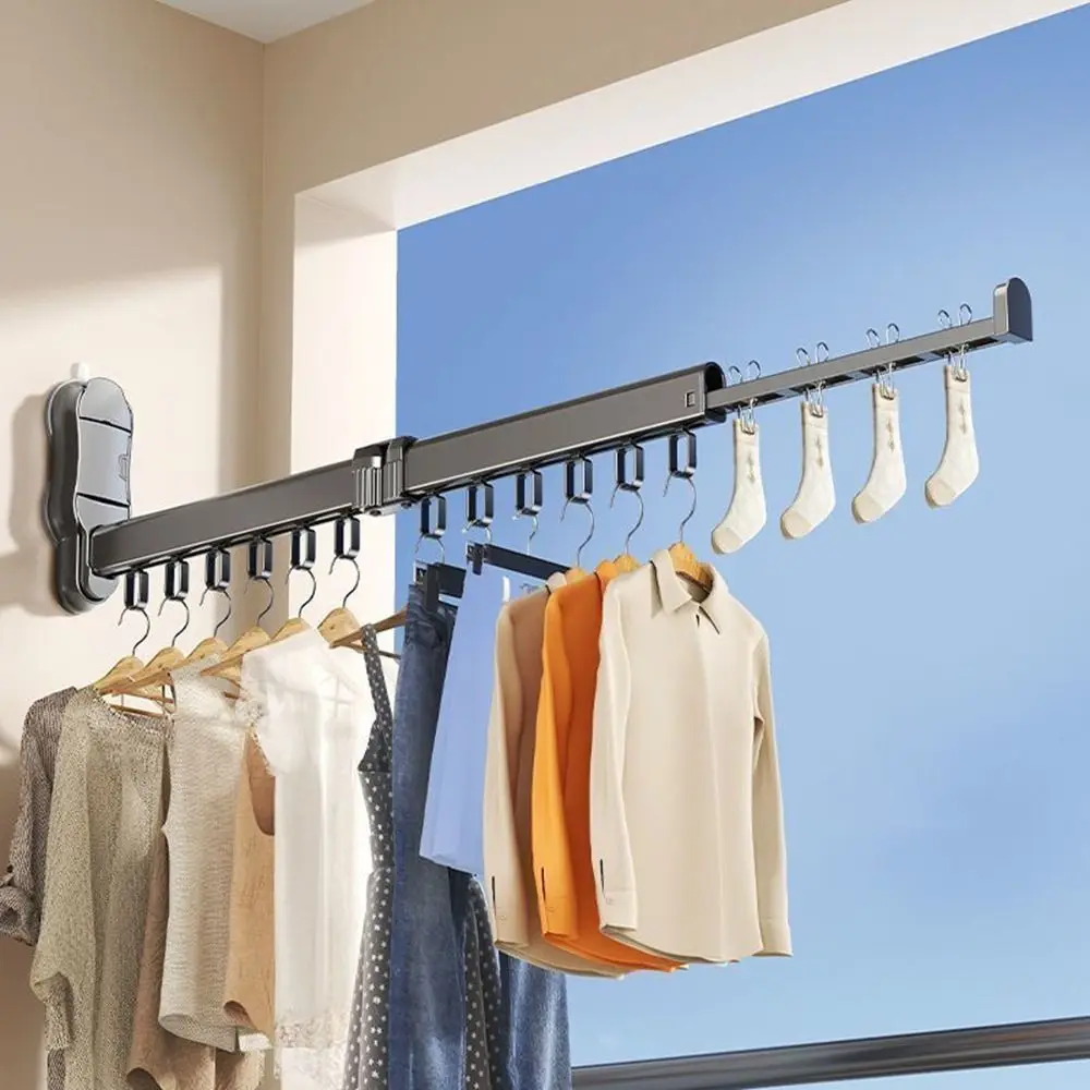 

Aluminum Alloy Folding Clothes Rack Wall Mounted Large Capacity Clothes Drying Rack Space Saving Windproof
