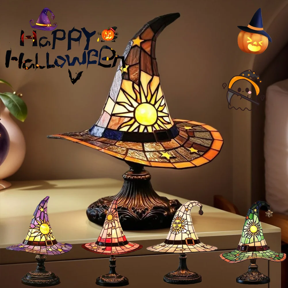 

Witch Hat Lamp USB Powered Creative Table Lamp Night Light Resin Witch Hat Light Ornament for Home Decor