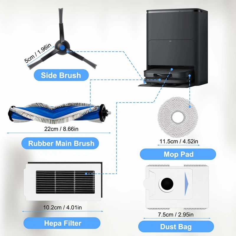 Replacement Parts For ECOVACS DEEBOT X5 Omni, Accessory Kit With Roller Brush, HEPA Filters,Wipes,Dust Bags,Side Brushes