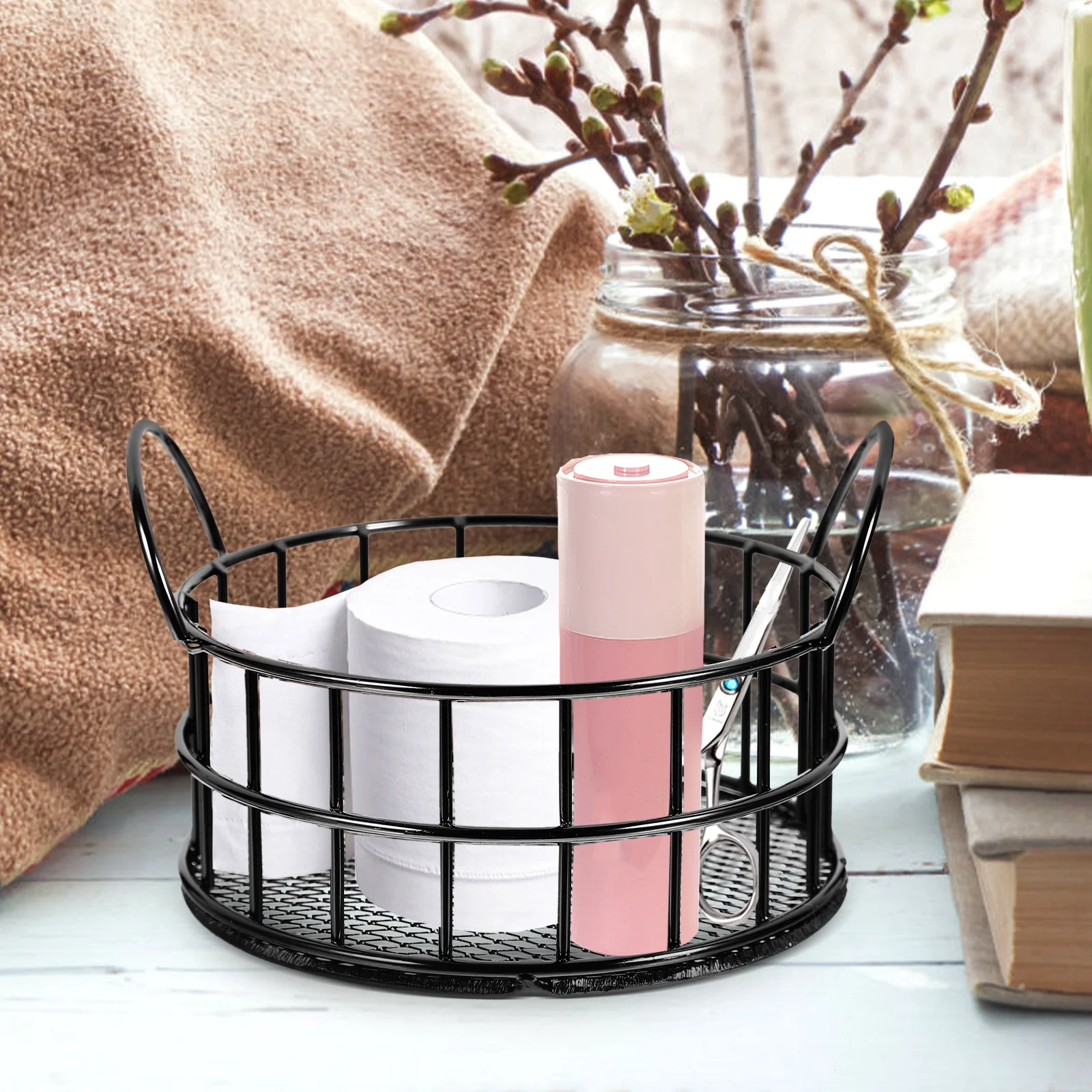 1 Ear Iron Craft Storage Basket Box for Office Desk Metal Lipstick Storage Bin Fruit Flower Holder ganizing for Snacks