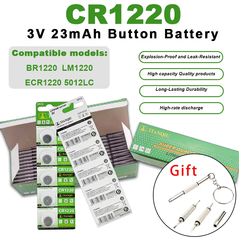 CR1220 3V Lithium Button Coin Cell Battery ECR1220 GPCR1220 5012LC for Watch Car Remote Key Electronic Devices - Long Lasting