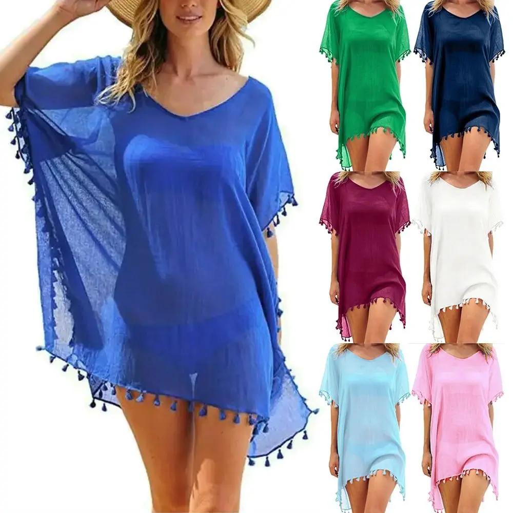 

Fashion V Neck Summer Sunscreen Smock Plus Size Loose Swimsuit Cover Up Dress Casual Bathing Suit Swim Dress for Women